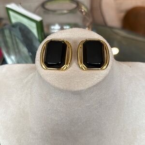 Vintage Gold and Black Clip-On Earrings
